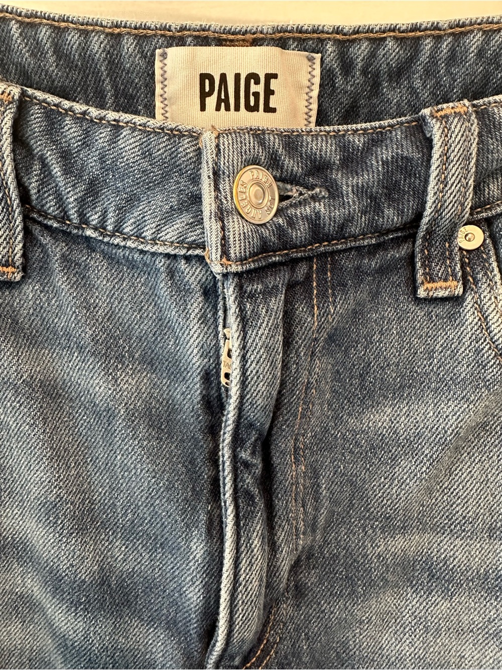 PAIGE Two-Tone Blue Wide Leg Jeans with Dark Side Stripe 28 x 28” - Picture 8 of 11